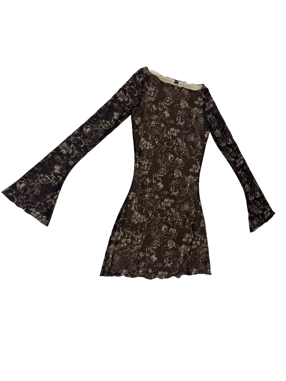 Motel Sevila Botanical Dark Brown Sheer Mini Dress Sz S Fall Fairy Renfest Party